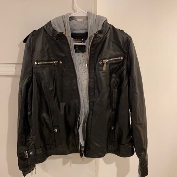 Jou Jou Juniors Hooded Faux-Leather XXL Black NWT - Picture 3 of 16